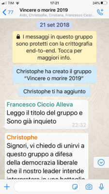 L’avvio della chat «Vincere o Morire 2019» L’avvio della chat «Vincere o Morire 2019»