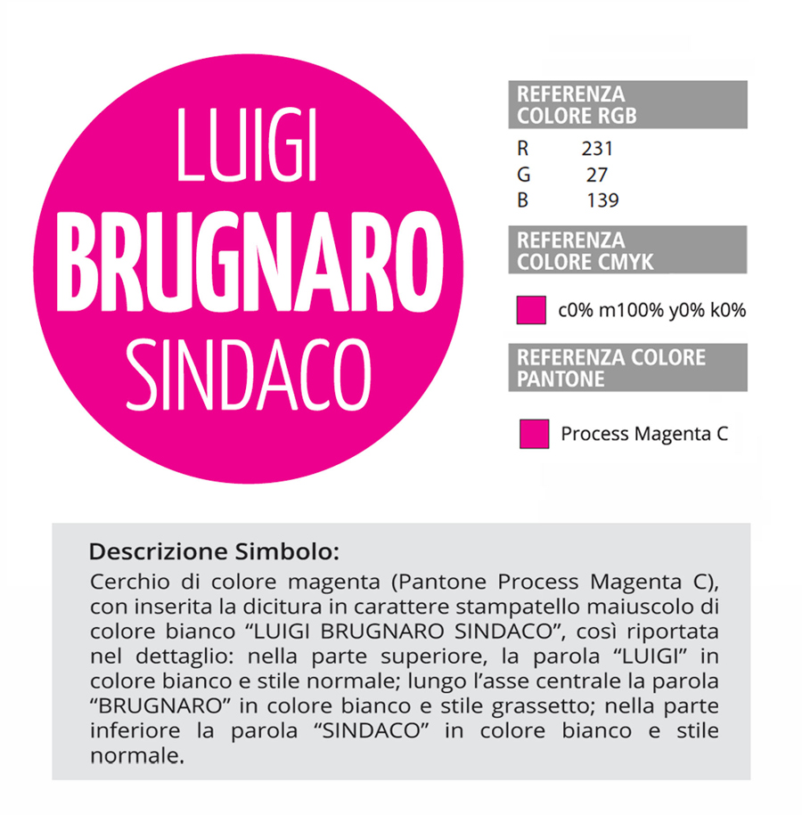Il simbolo della lista Brugnaro Sindaco, le referenze cromatiche e la descrizione dello stesso richiesta alla presentazione ufficiale della lista.