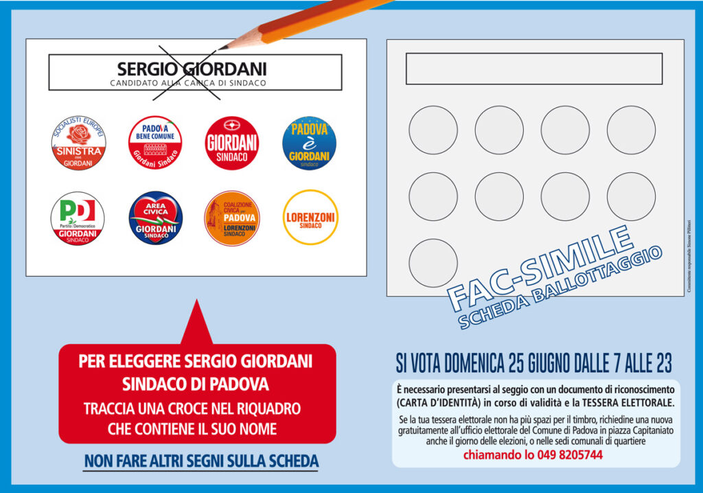 Il facsimile del ballottaggio con la coalizione di Giordani allargata a Coalizione Civica